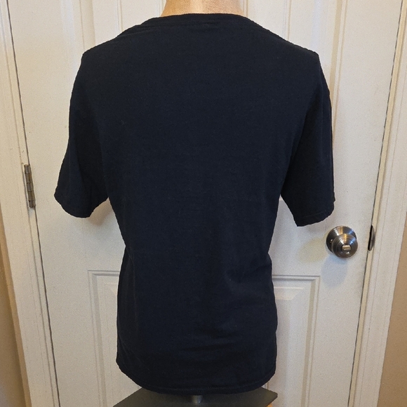 Iron Wheels Skull Wings Mountain Black Graphic T-shirt - Picture 2 of 5